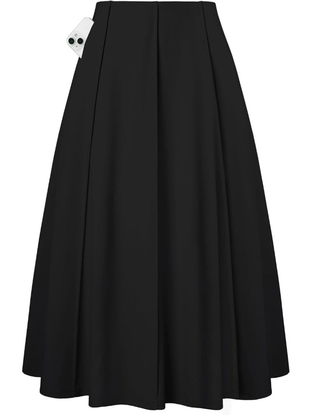 Women's Black Panel-pleated High-waisted Deep Side Pockets A Line Flowy Skirt